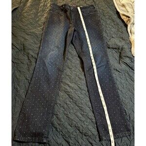 NYDJ Size 8 Blue Dark Wash Polka Dot Skinny Jeans Womens Plus High Rise